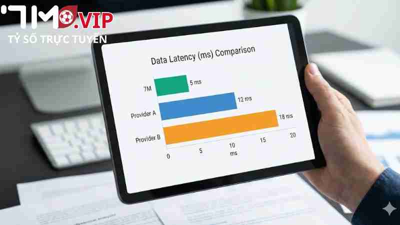 Biểu đồ thể hiện độ trễ của 7M thấp hơn so với đối thủ.